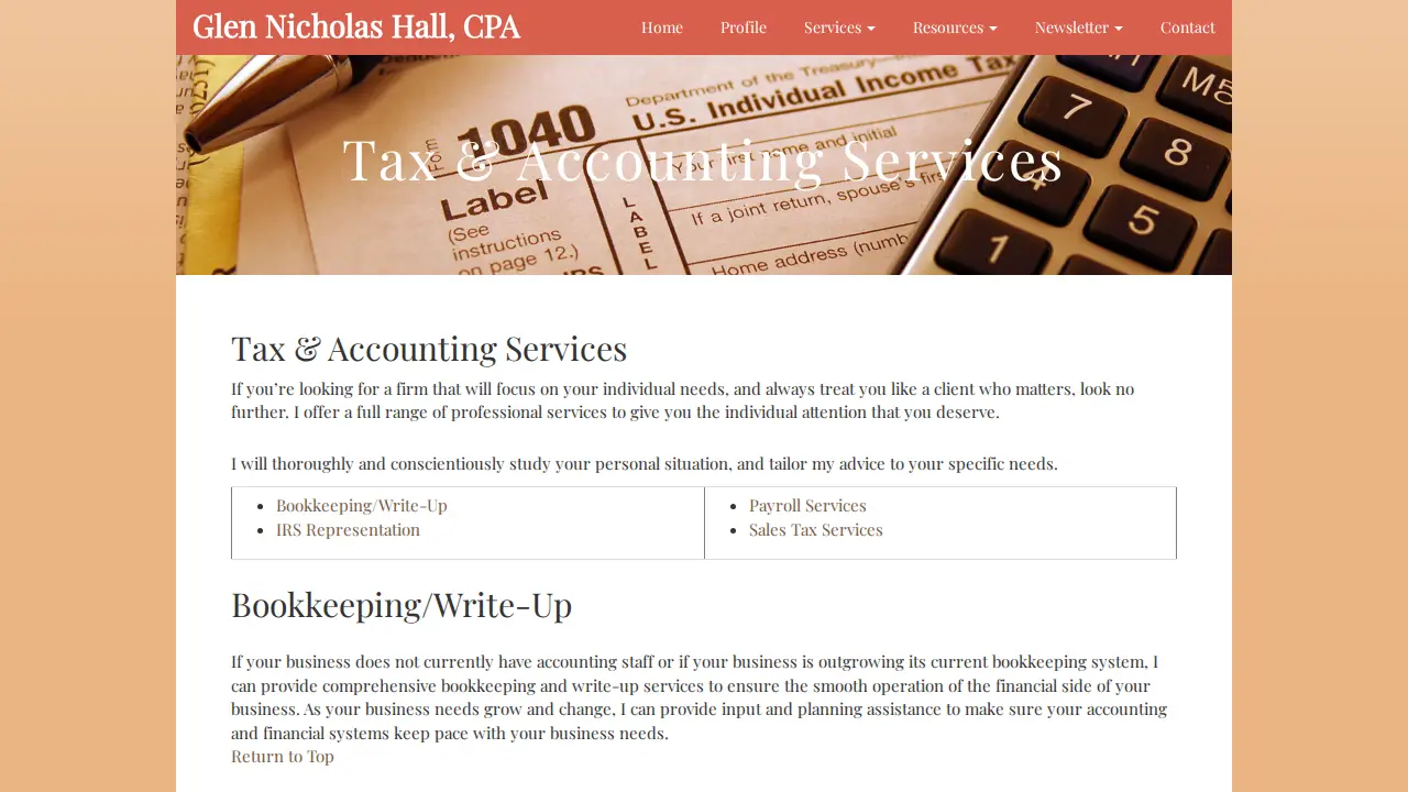 Glen Nicholas Hall, CPA page
