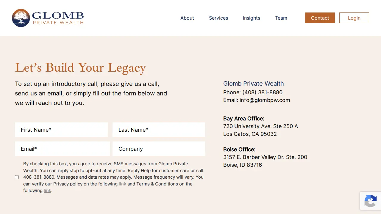 Glomb Private Wealth page