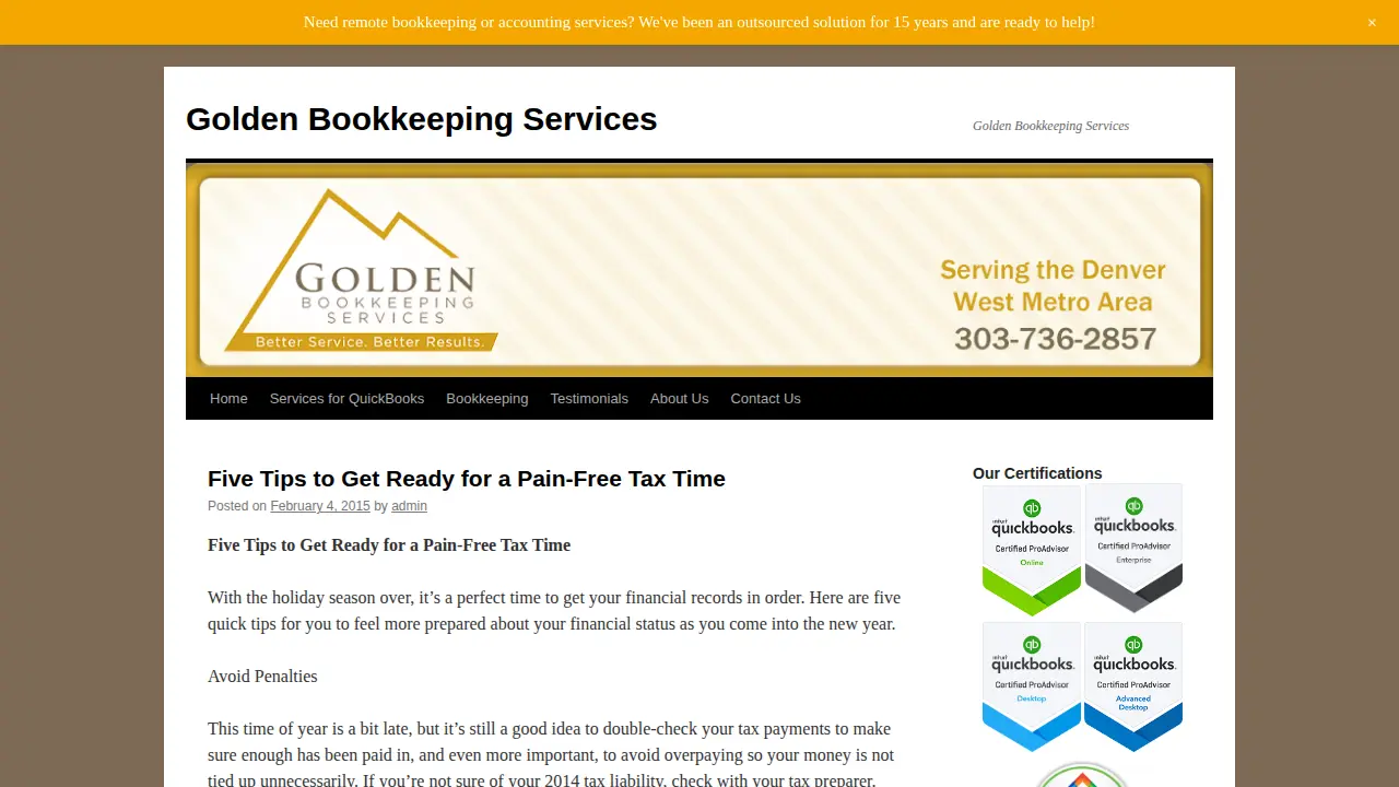 Golden Bookkeeping Services page