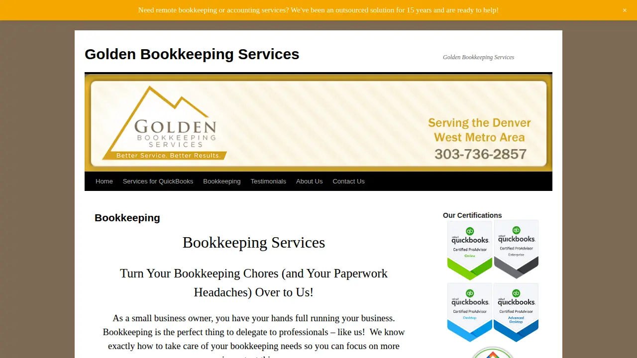 Golden Bookkeeping Services page