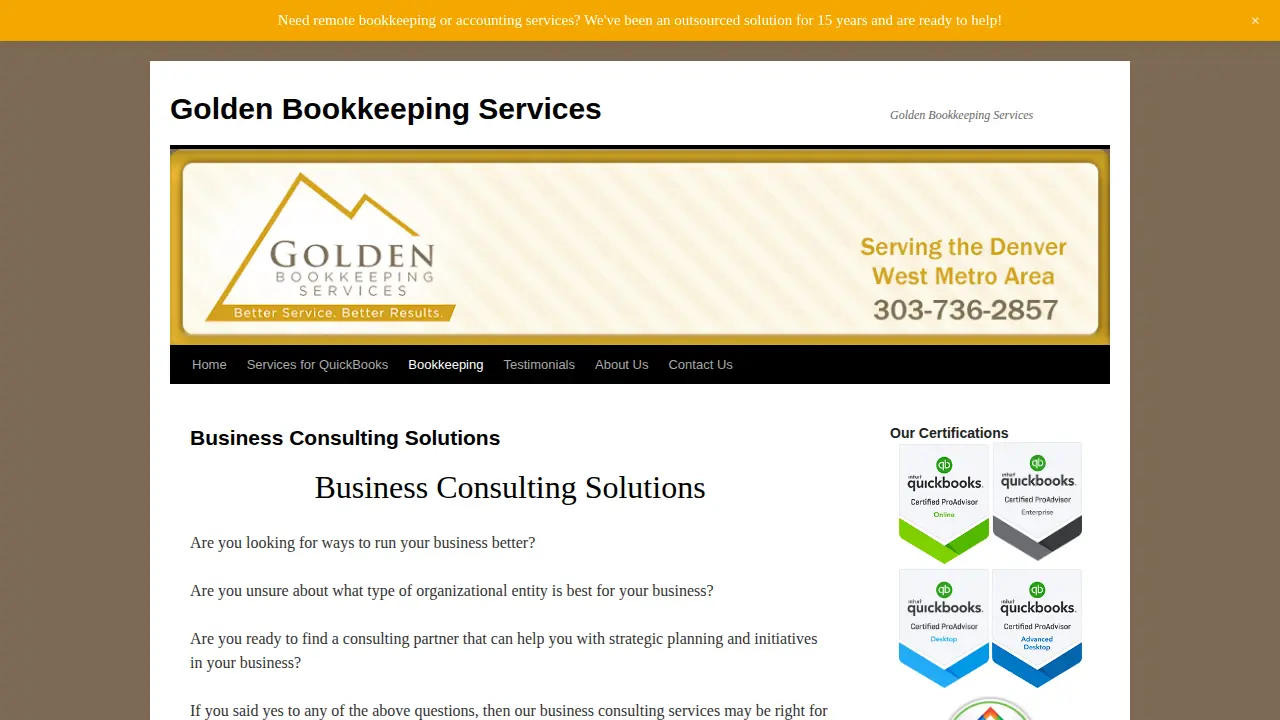 Golden Bookkeeping Services page
