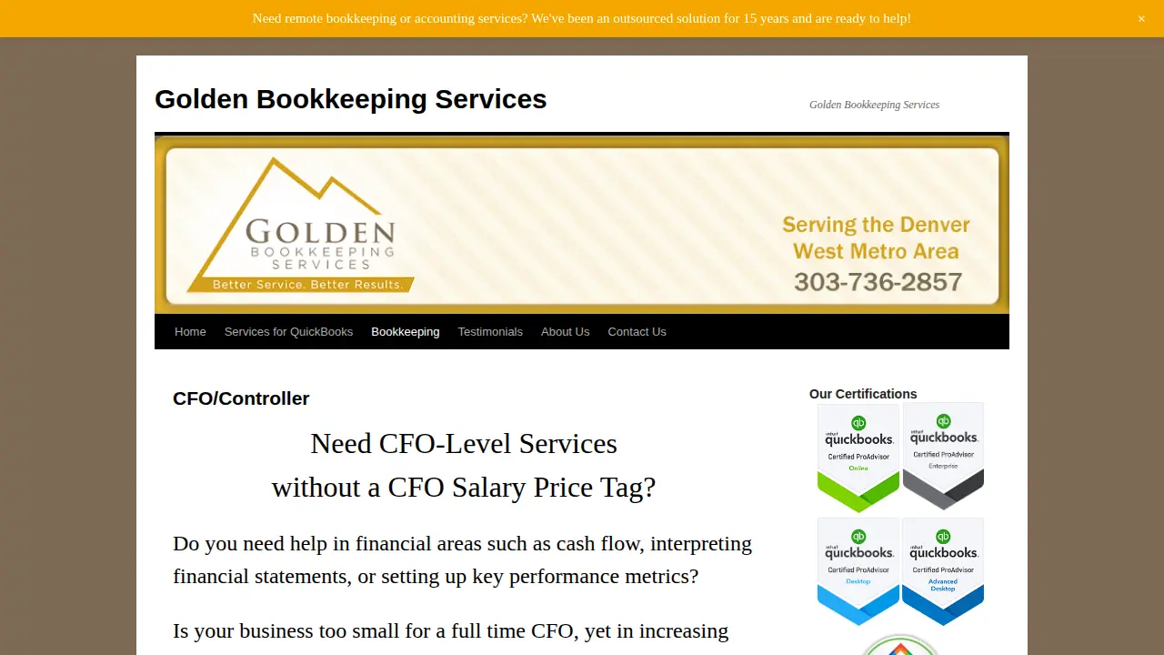 Golden Bookkeeping Services page