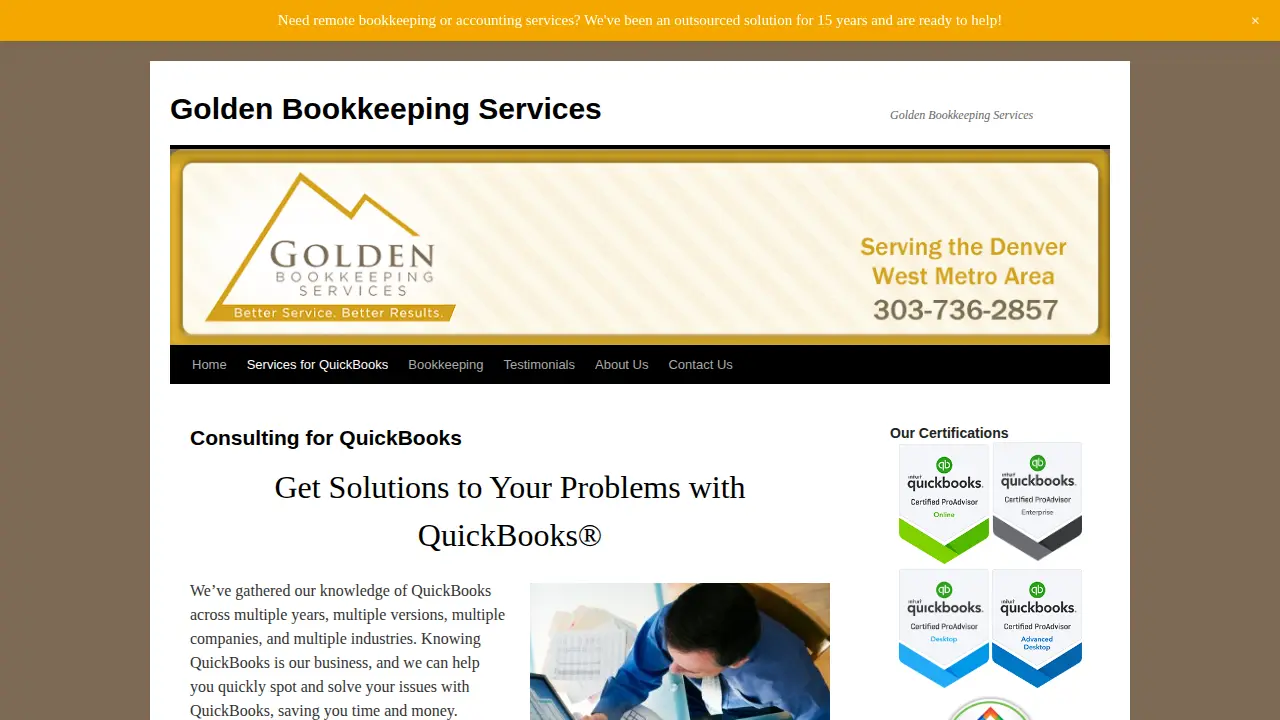 Golden Bookkeeping Services page