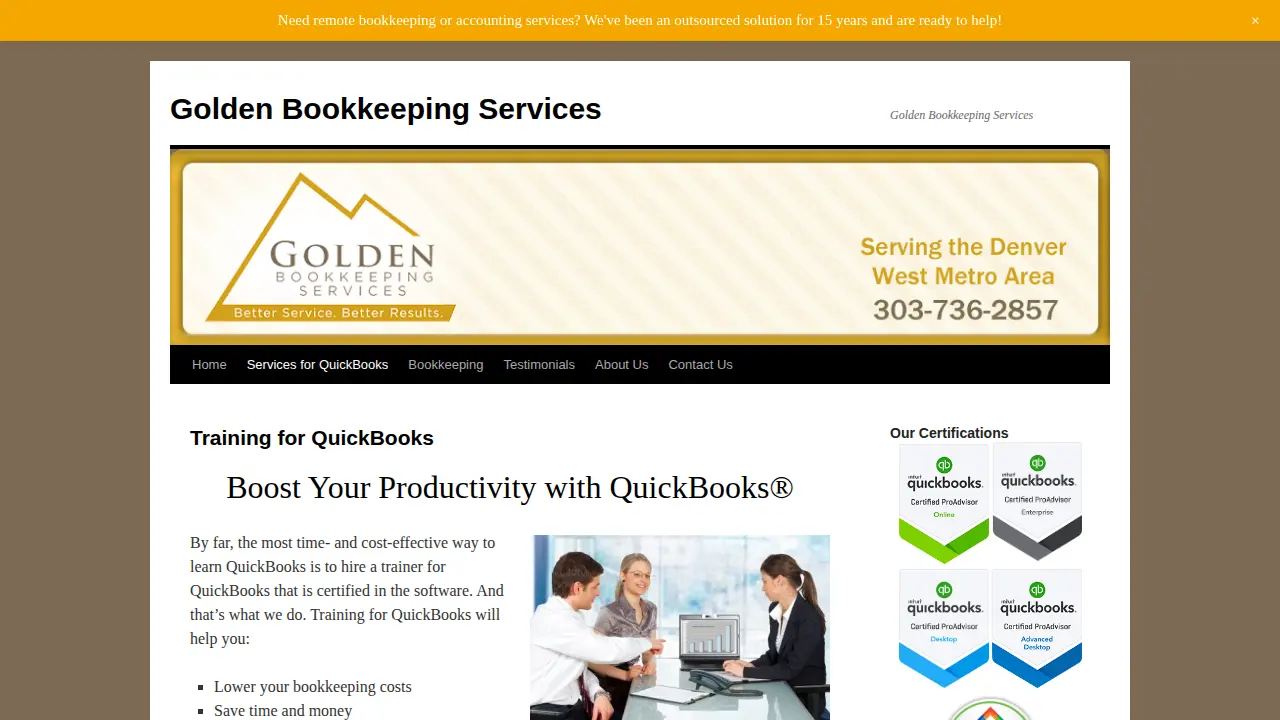 Golden Bookkeeping Services page