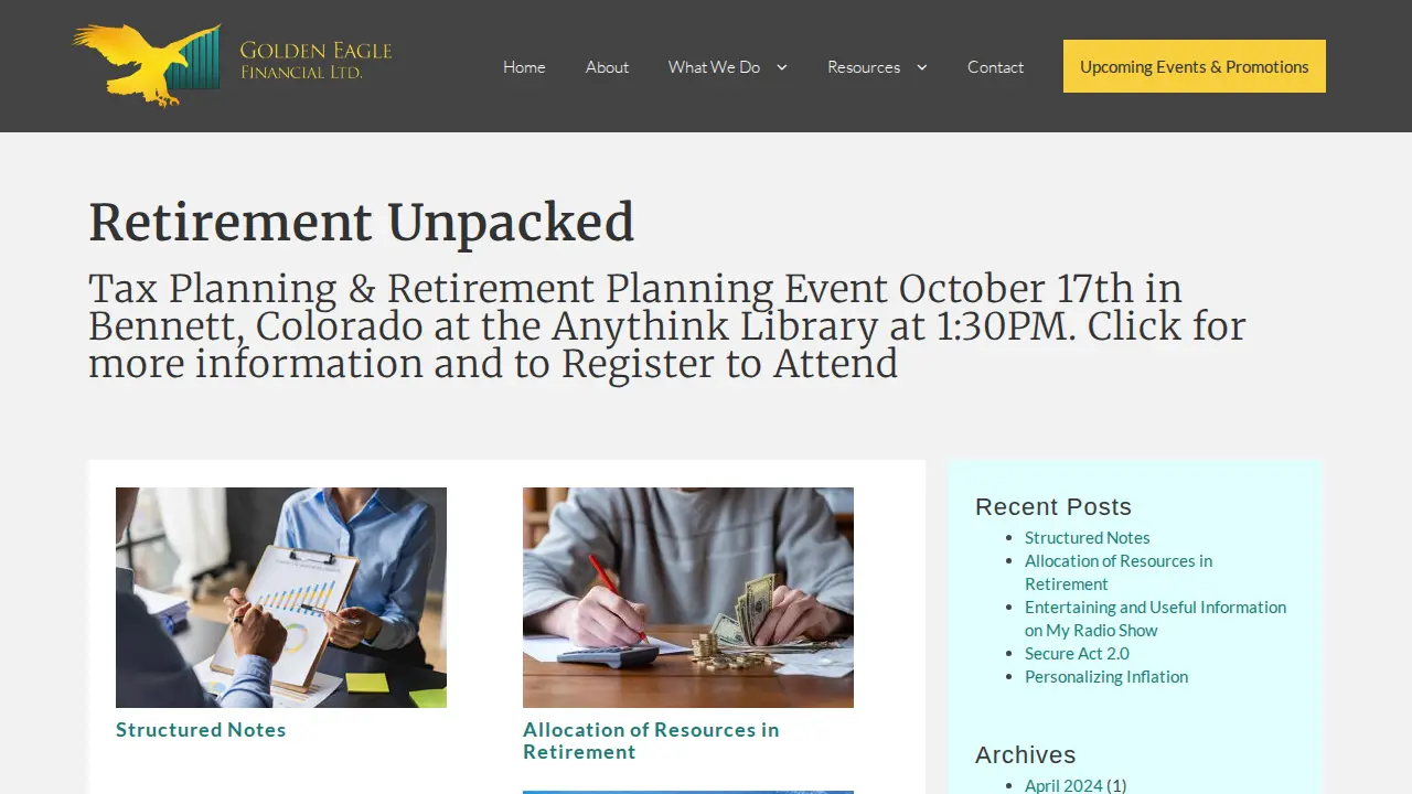 Golden Eagle Financial, Ltd. page