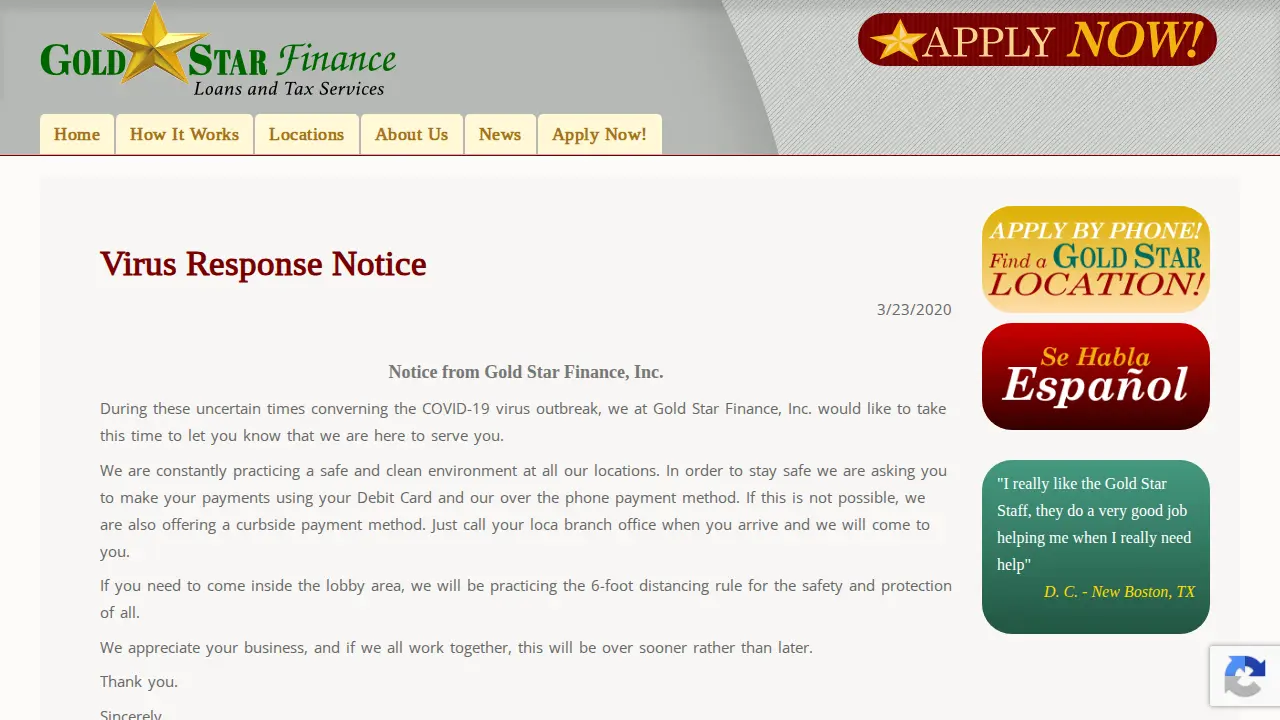 Gold Star Finance Loans-Tax Service page