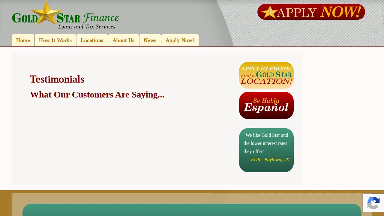 Gold Star Finance Loans-Tax Service page