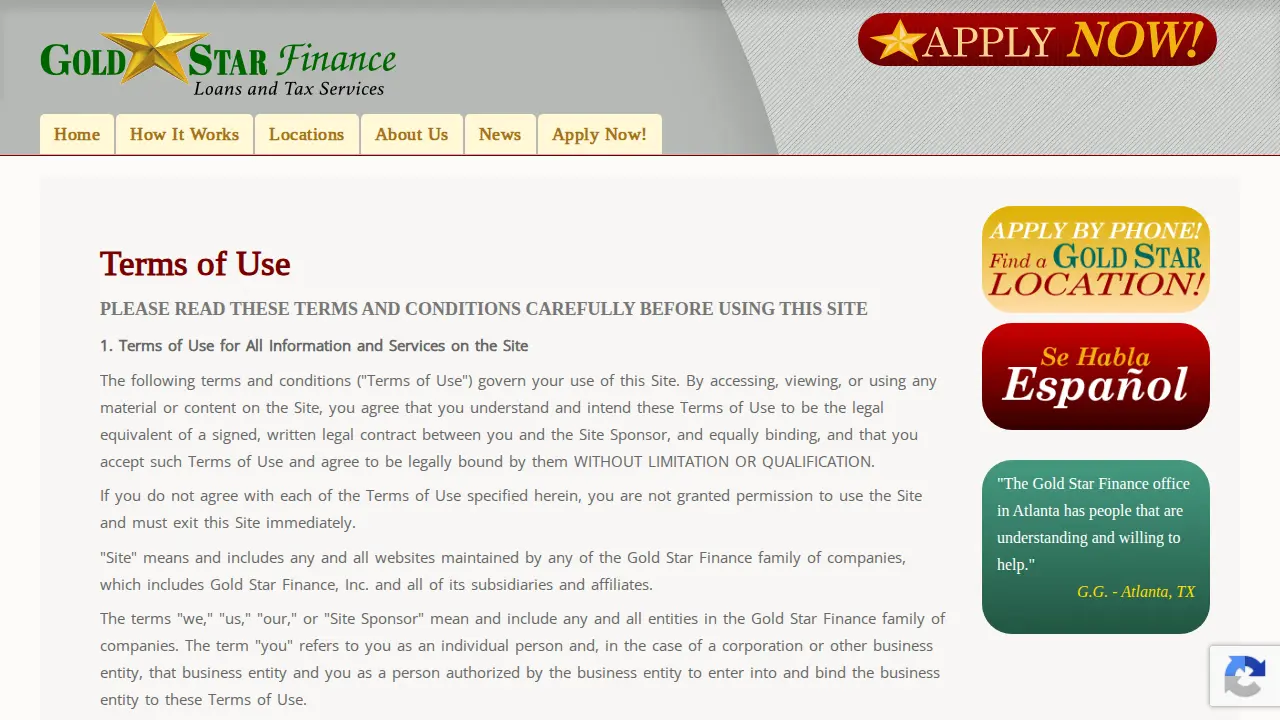 Gold Star Finance Loans-Tax Service page