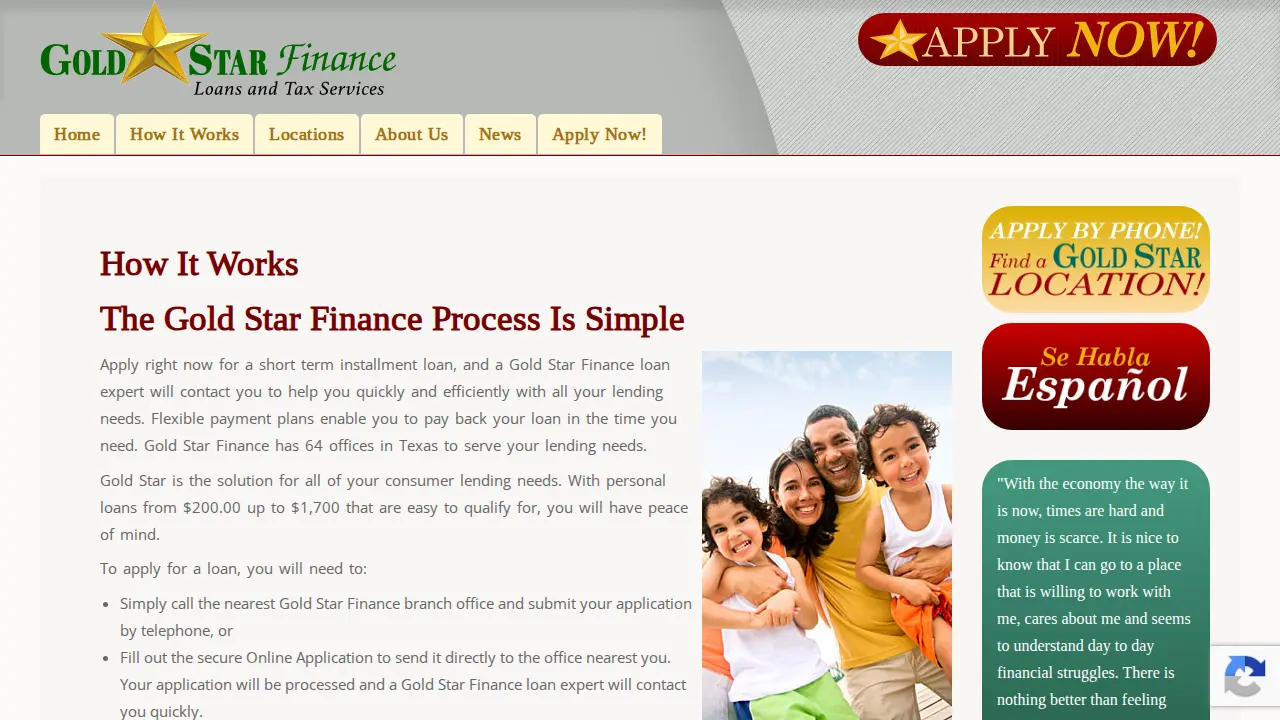 Gold Star Finance Loans-Tax Service page