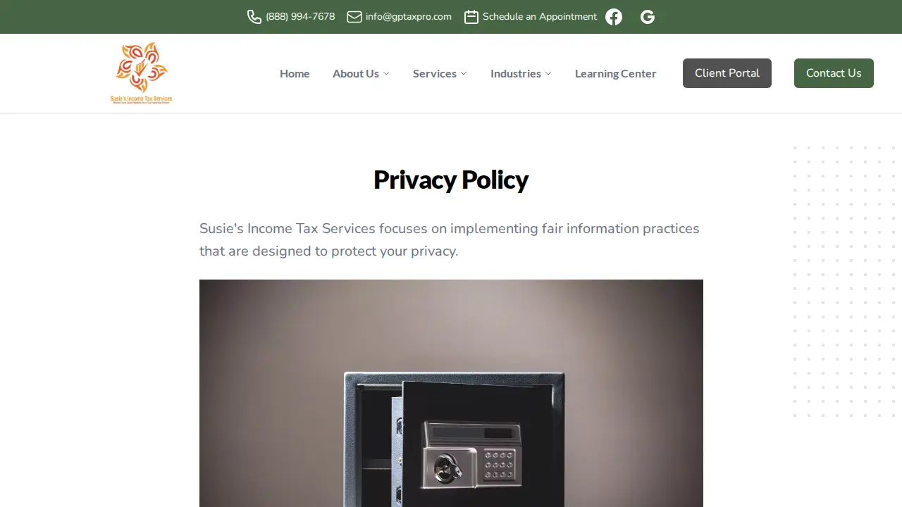 Susie's Income Tax Service page