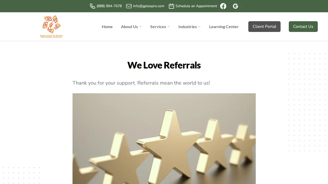Susie's Income Tax Service page
