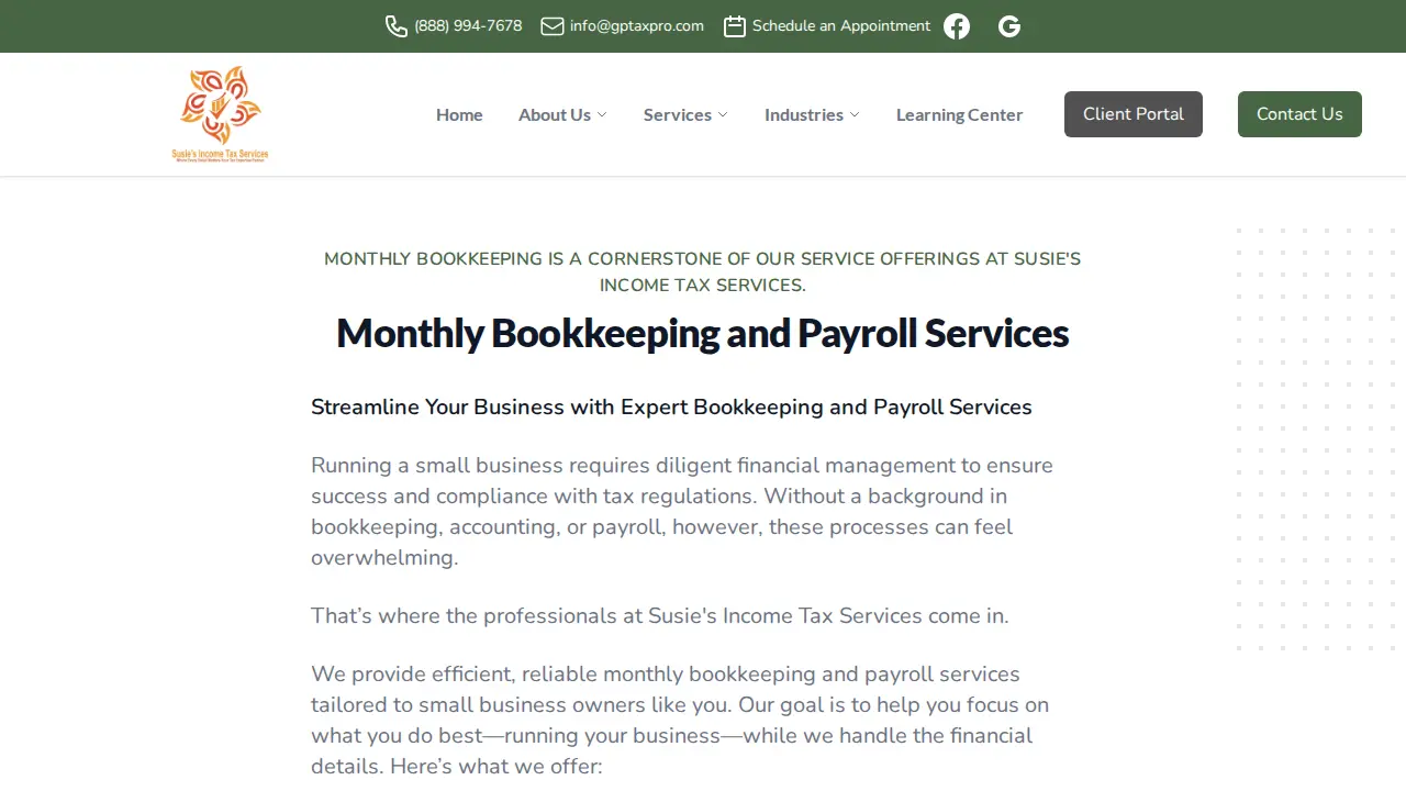 Susie's Income Tax Service page