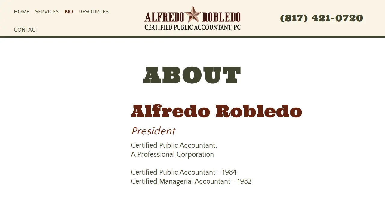 Alfredo Robledo CPA PC page