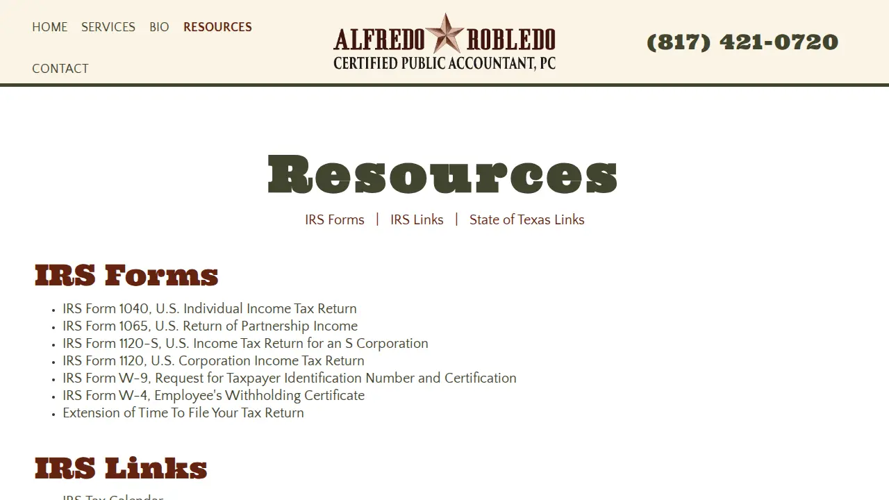 Alfredo Robledo CPA PC page