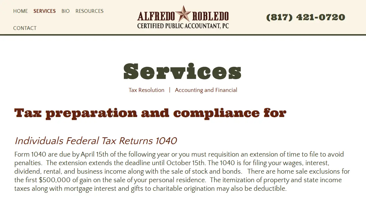 Alfredo Robledo CPA PC page