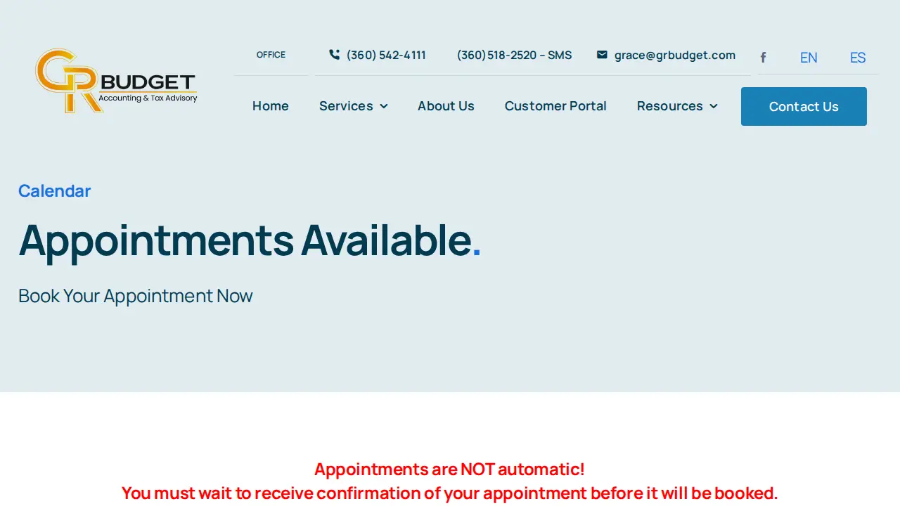 GR Budget Financial Service & Tax Professional. EA page