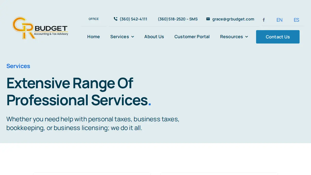 GR Budget Financial Service & Tax Professional. EA page