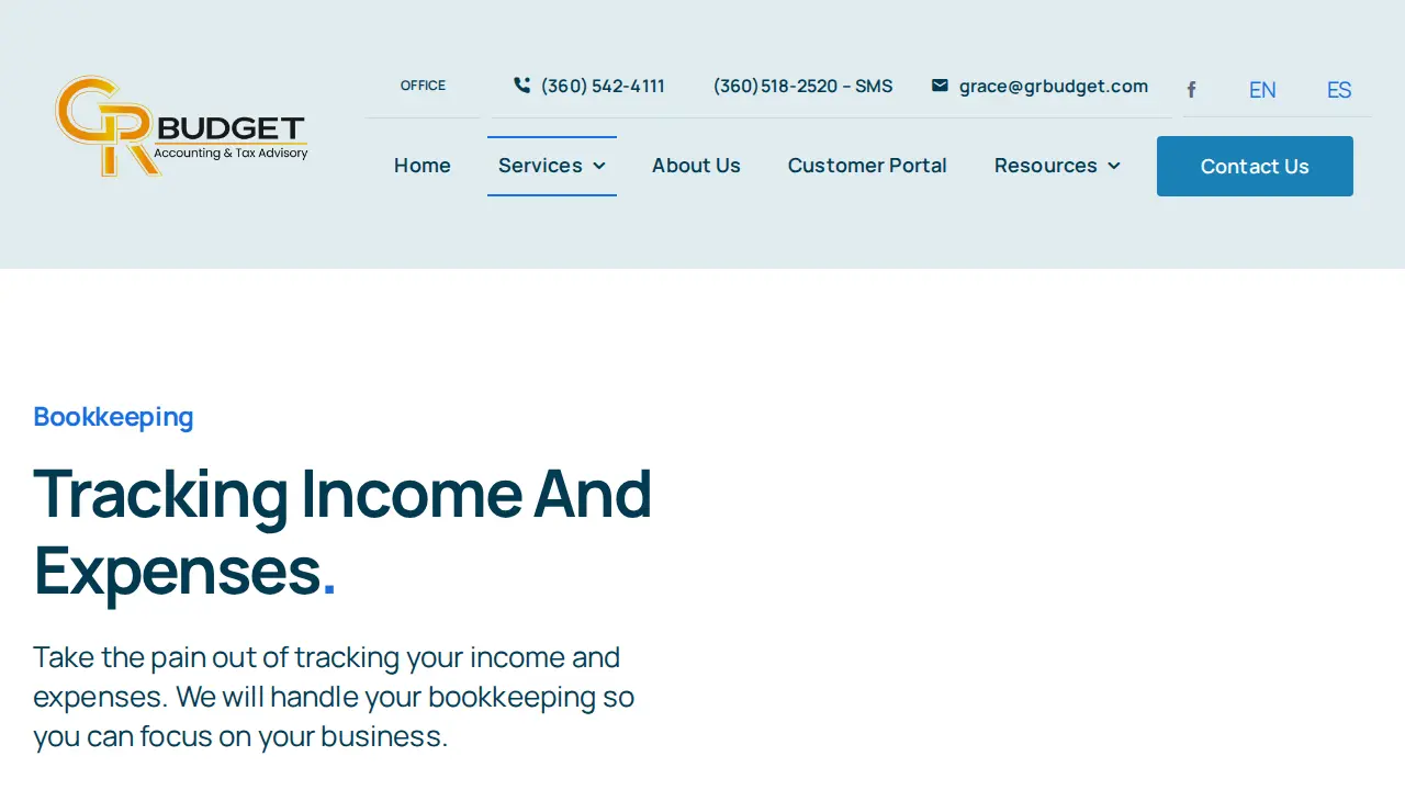 GR Budget Financial Service & Tax Professional. EA page