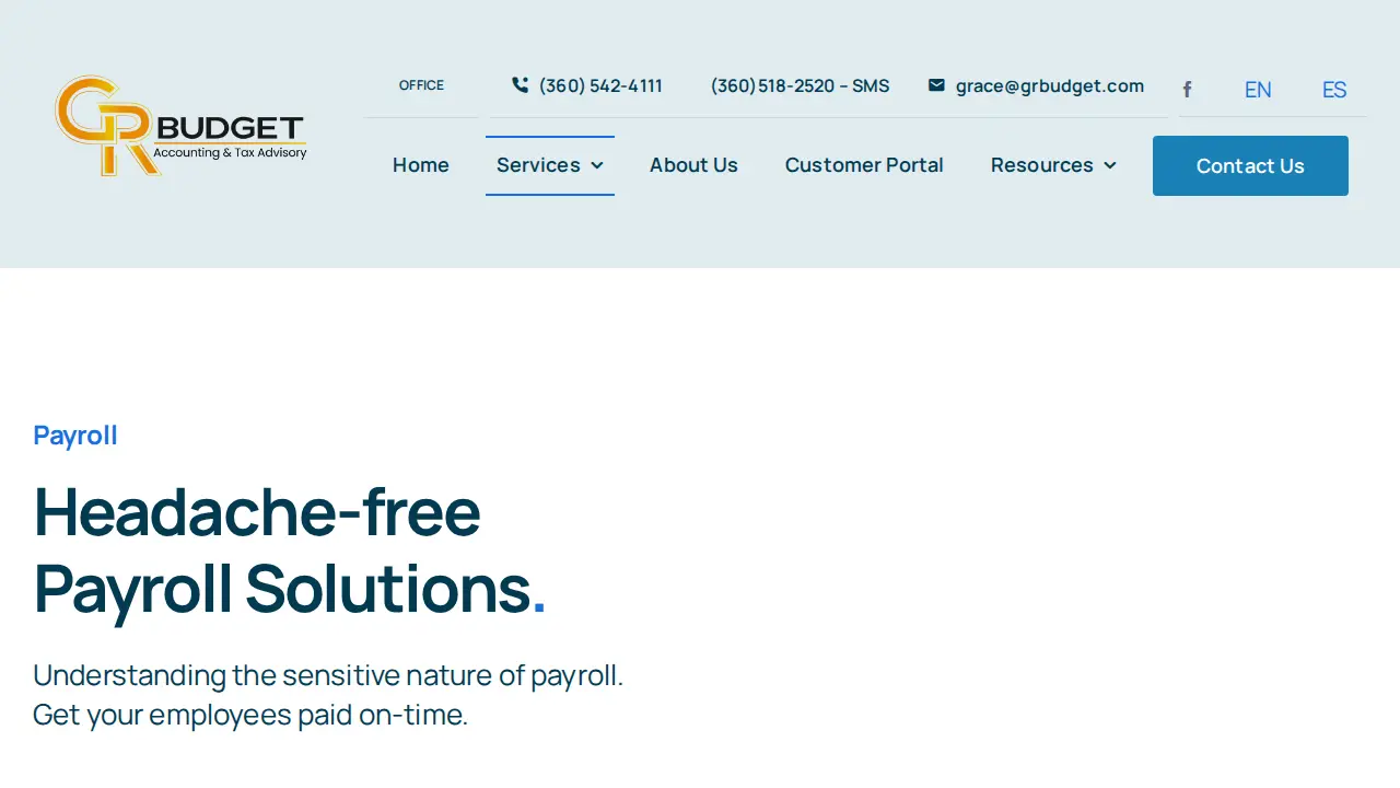GR Budget Financial Service & Tax Professional. EA page