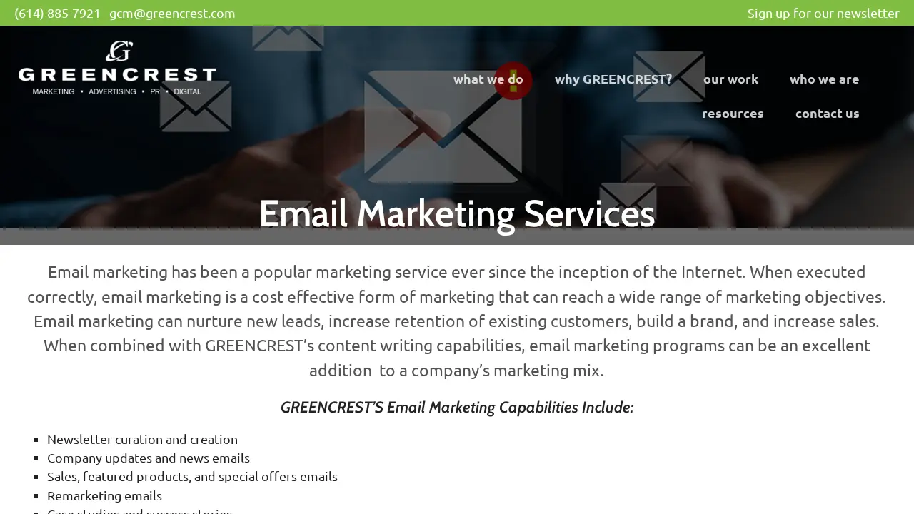 GREENCREST Marketing page