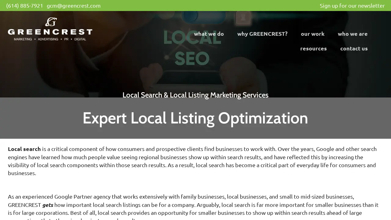 GREENCREST Marketing page