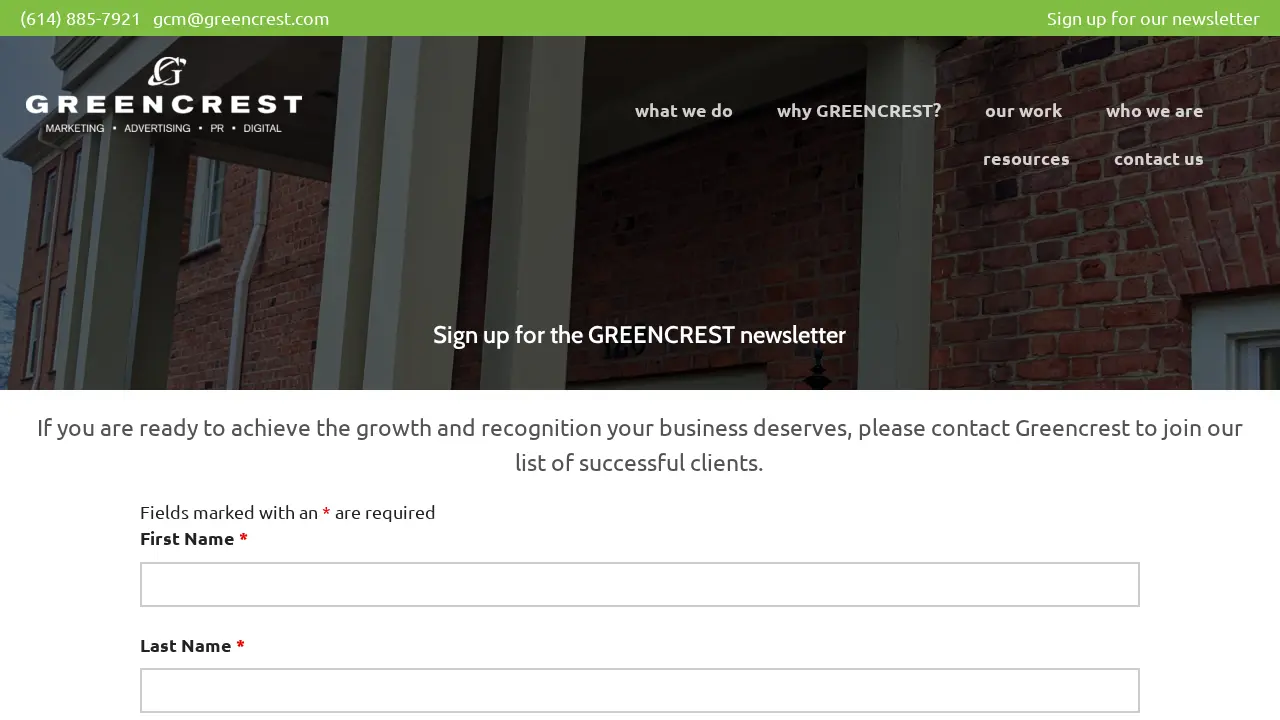GREENCREST Marketing page