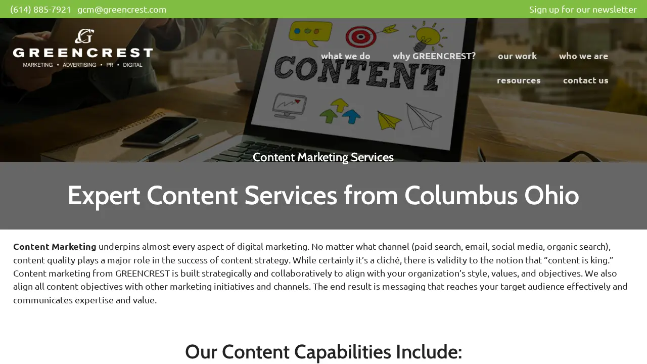 GREENCREST Marketing page