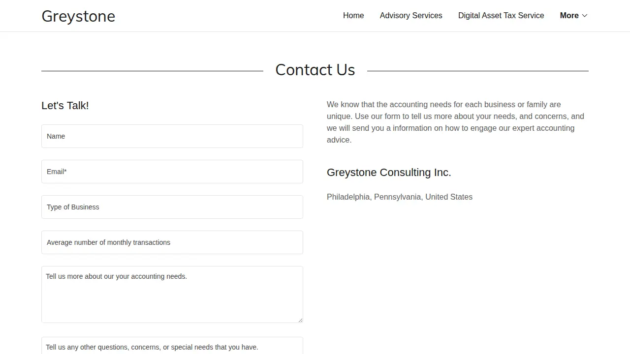 Greystone Consulting, CPA Firm page