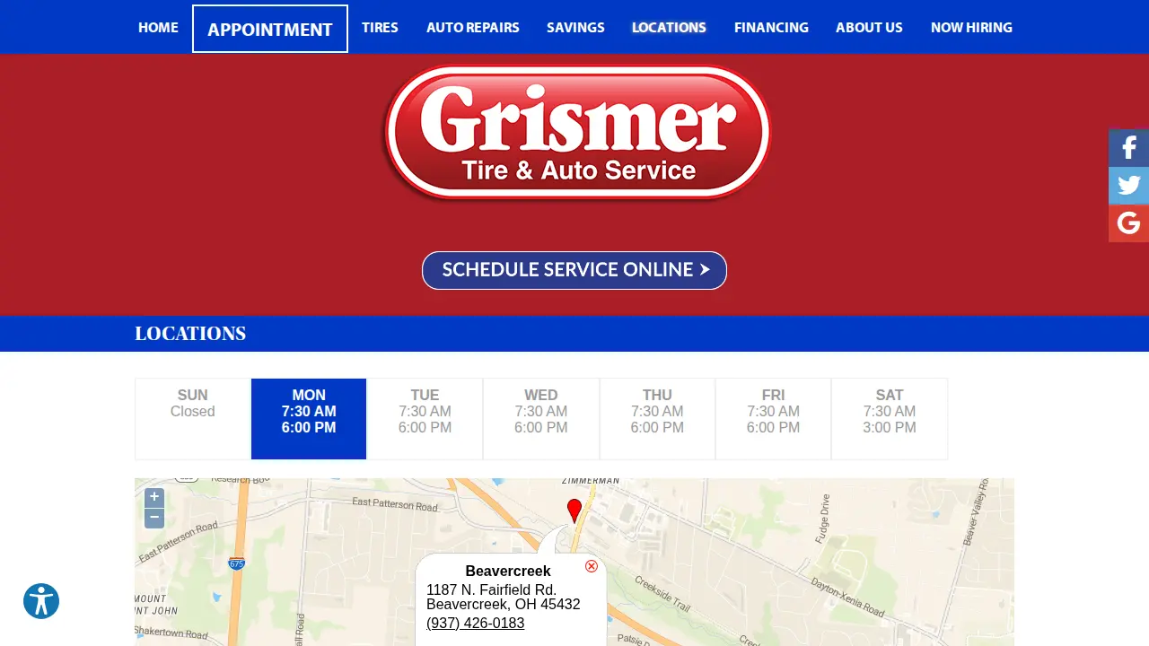 Grismer Tire & Auto Service Center page