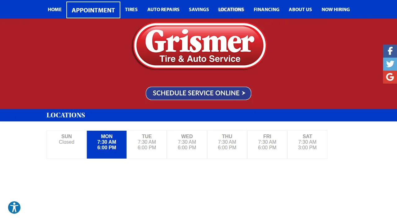 Grismer Tire & Auto Service Center page