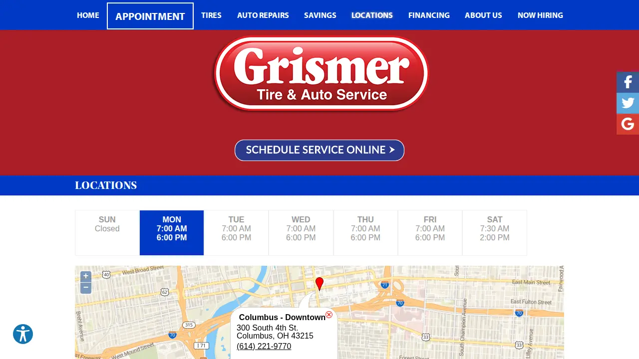 Grismer Tire & Auto Service Center page