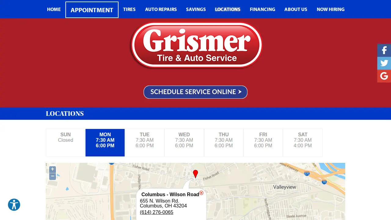 Grismer Tire & Auto Service Center page