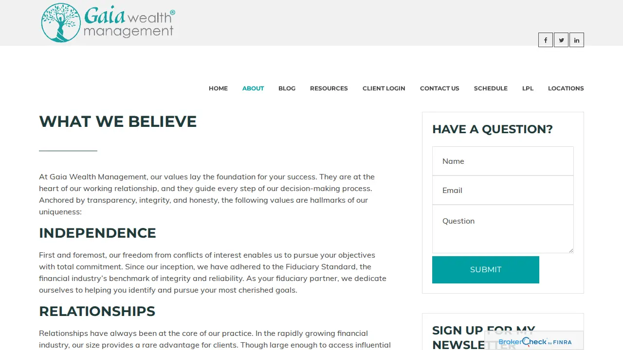 Gaia Wealth Management page