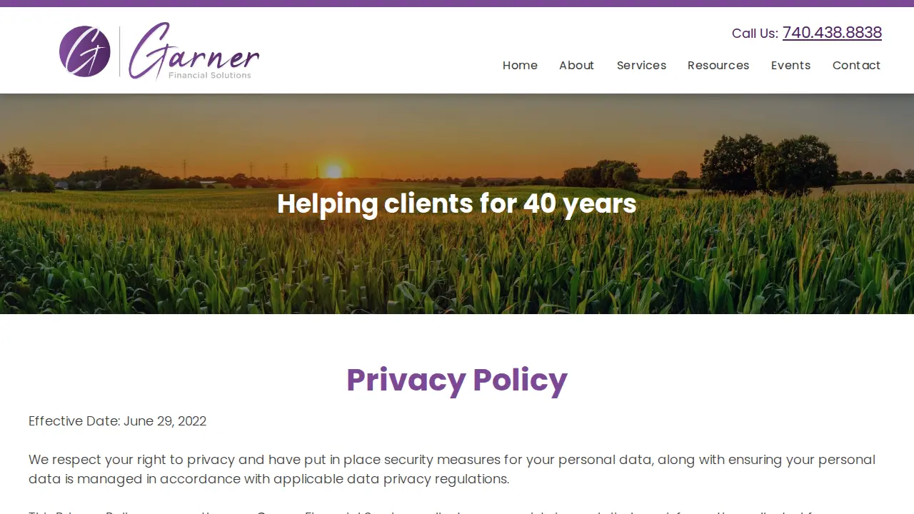 Garner Financial Solutions page