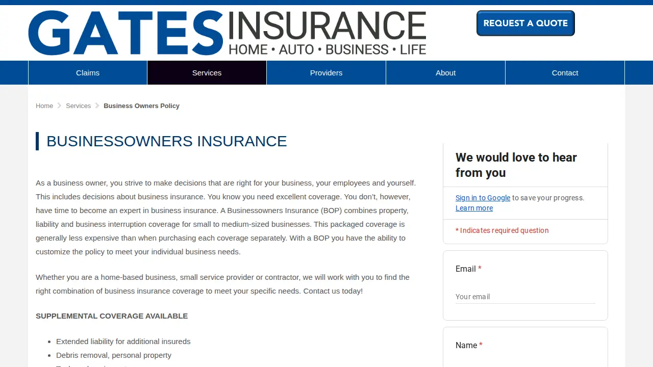 Gates Insurance Agency, Inc. page