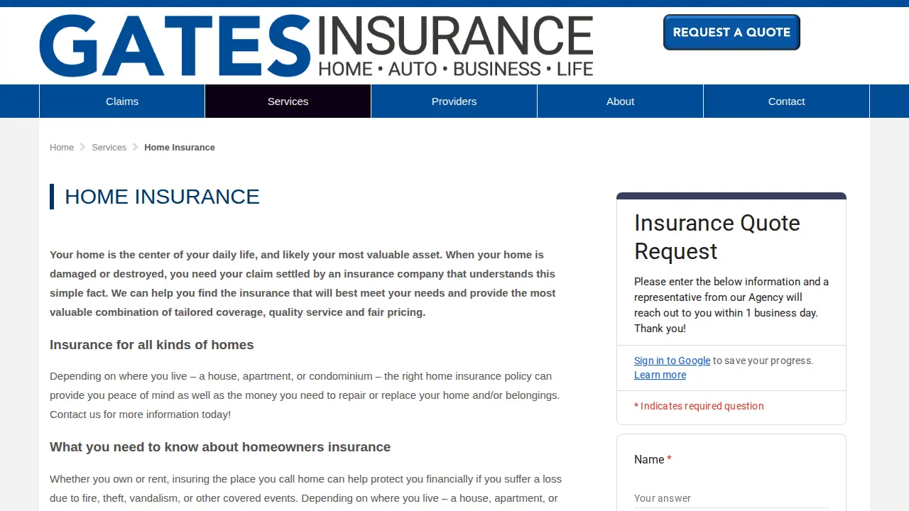 Gates Insurance Agency, Inc. page