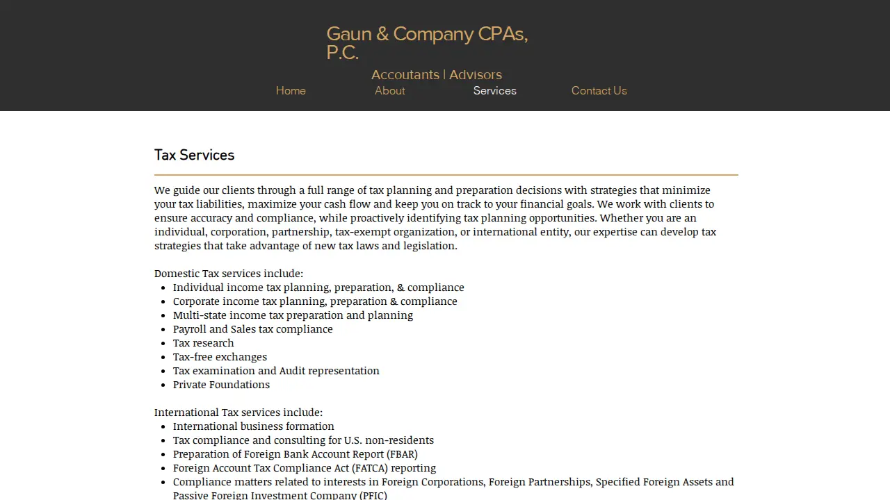 Gaun & Company CPAs, P.C. - Tax & Accounting page