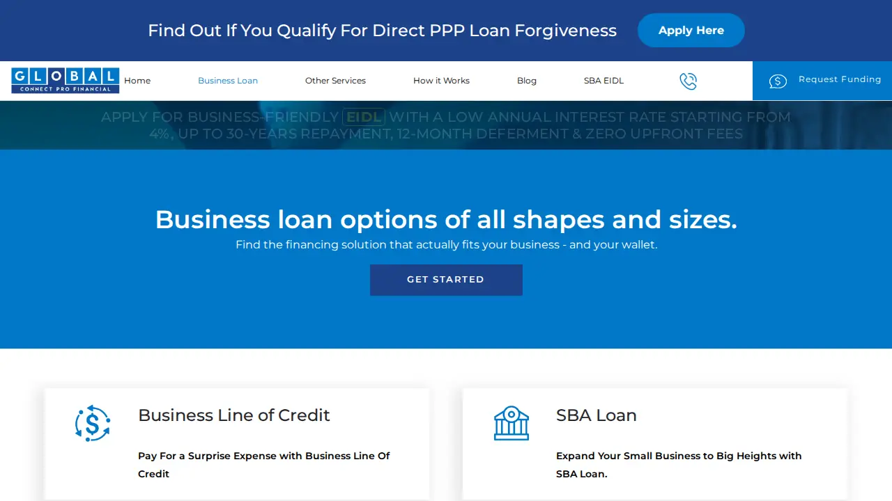 Global Connect Pro Financial page