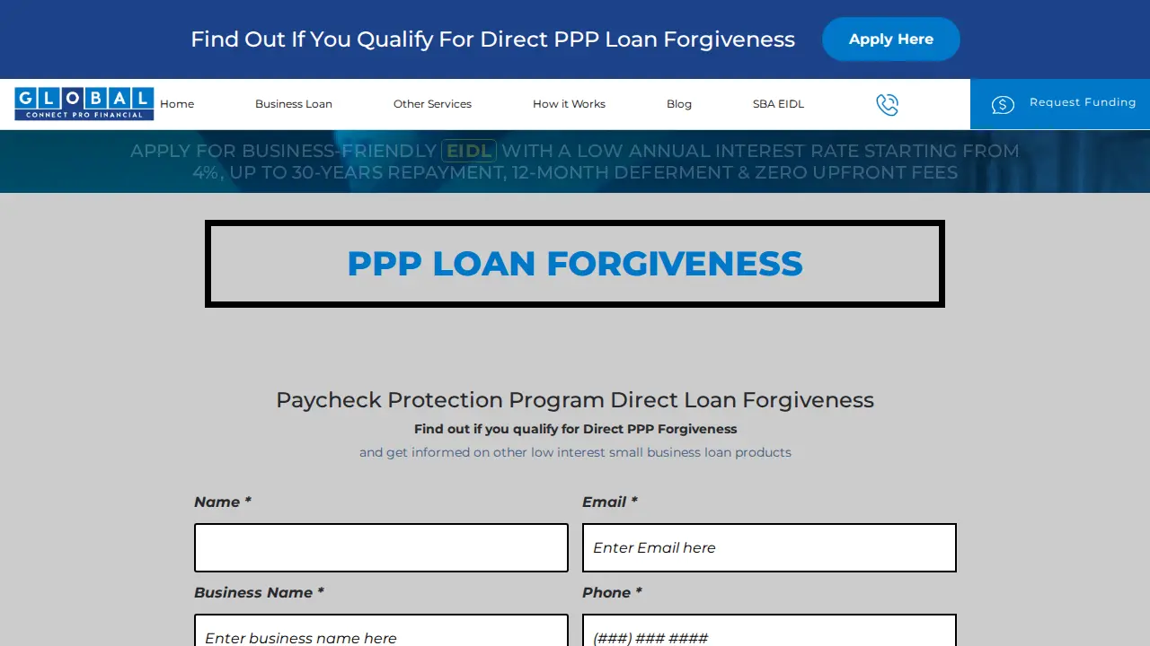 Global Connect Pro Financial page