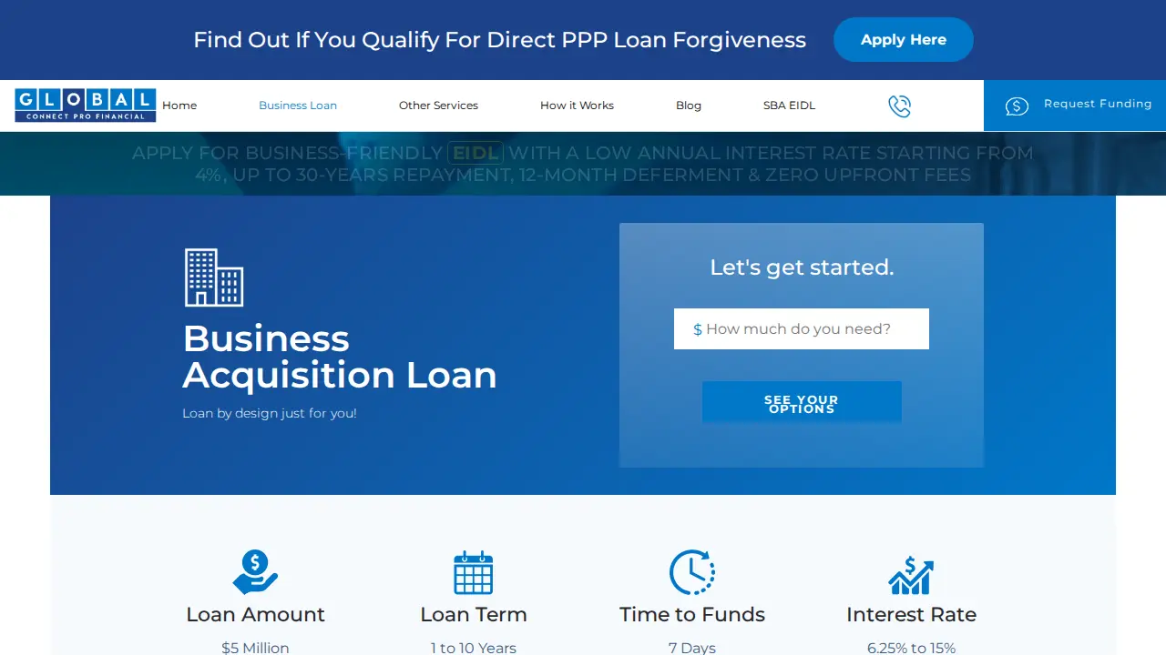 Global Connect Pro Financial page