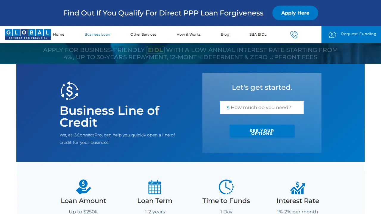 Global Connect Pro Financial page
