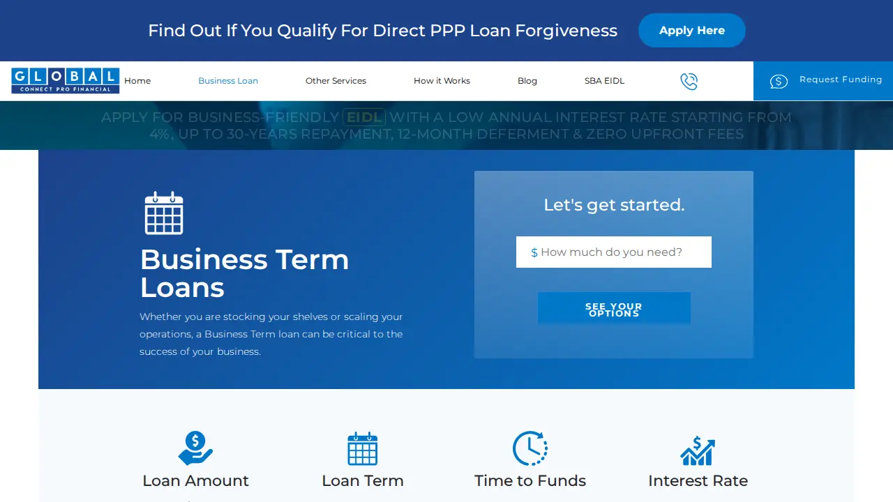 Global Connect Pro Financial page