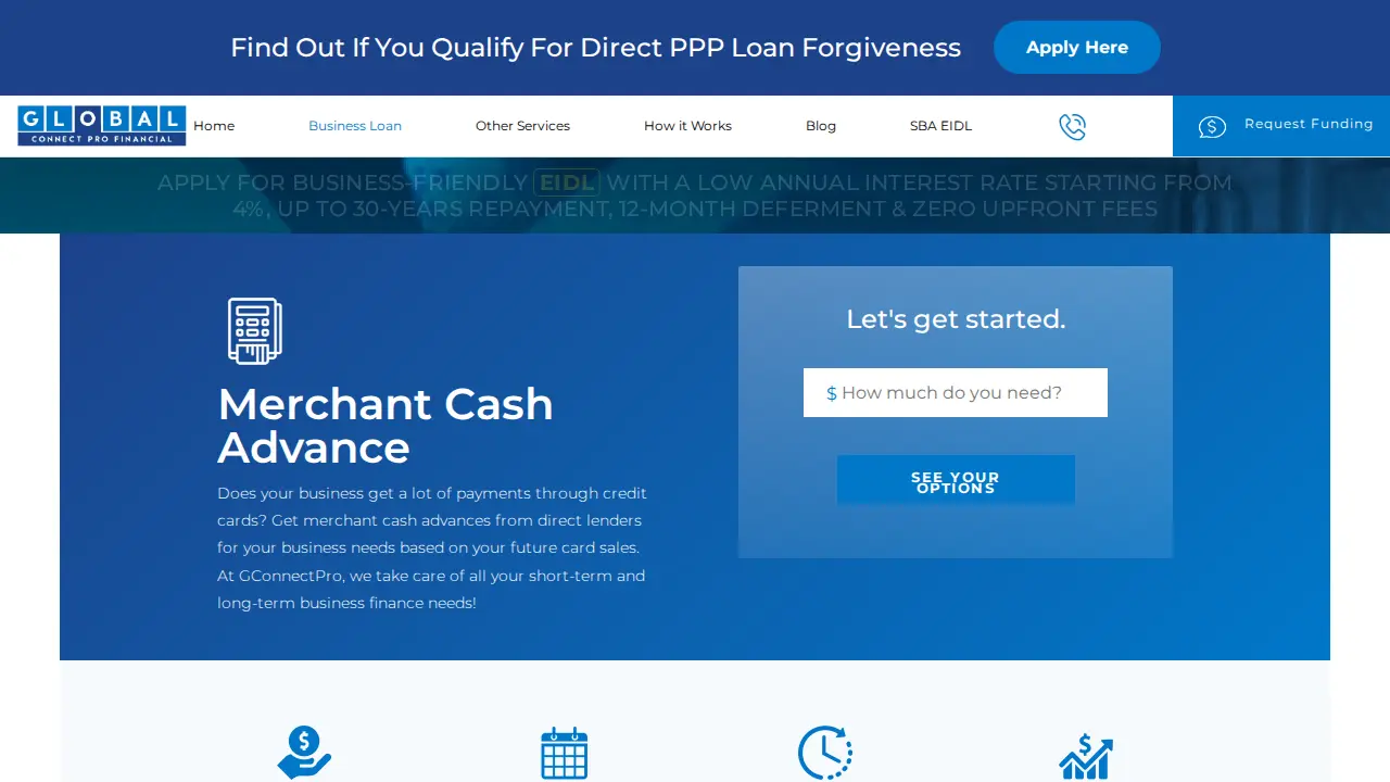 Global Connect Pro Financial page