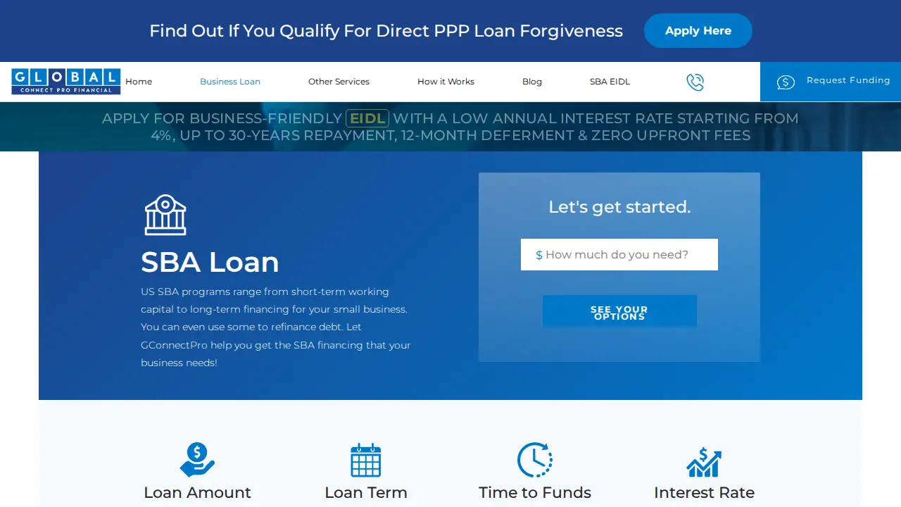 Global Connect Pro Financial page