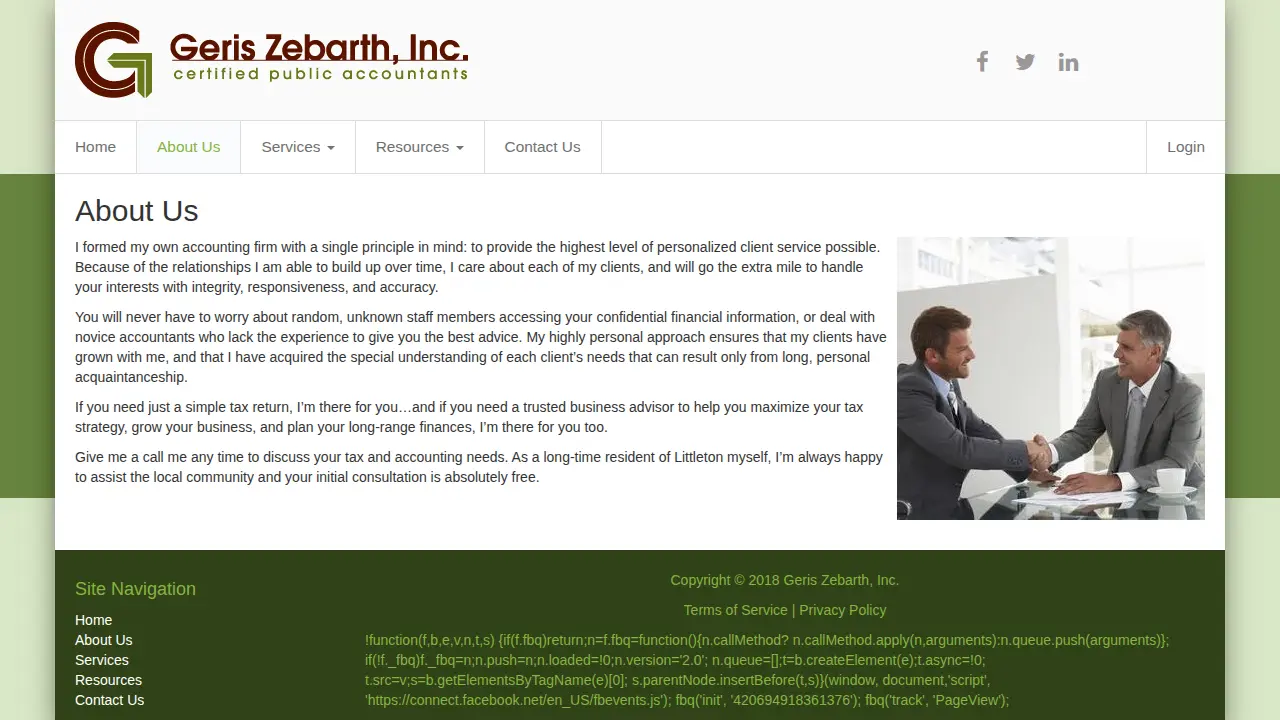 Geris Zebarth, Inc. page