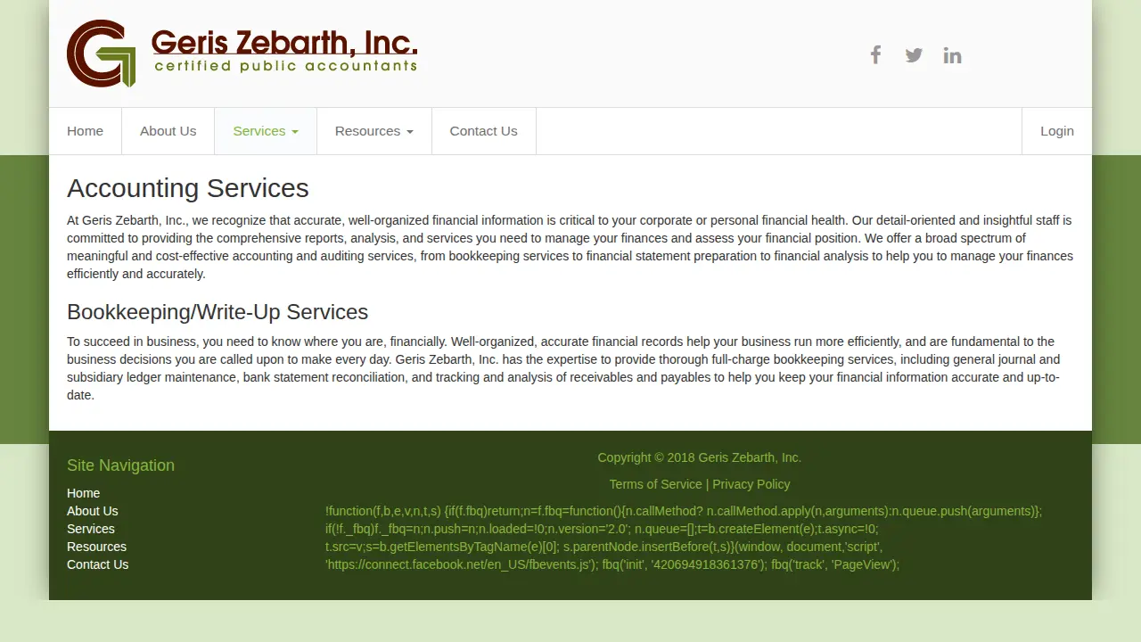Geris Zebarth, Inc. page