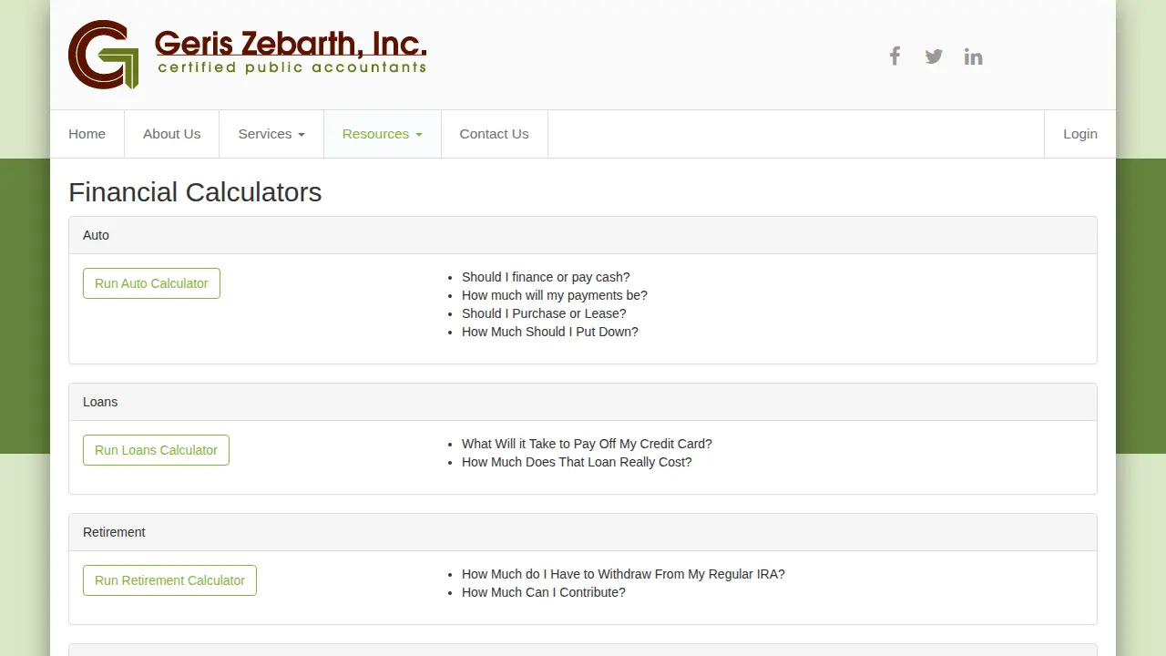 Geris Zebarth, Inc. page