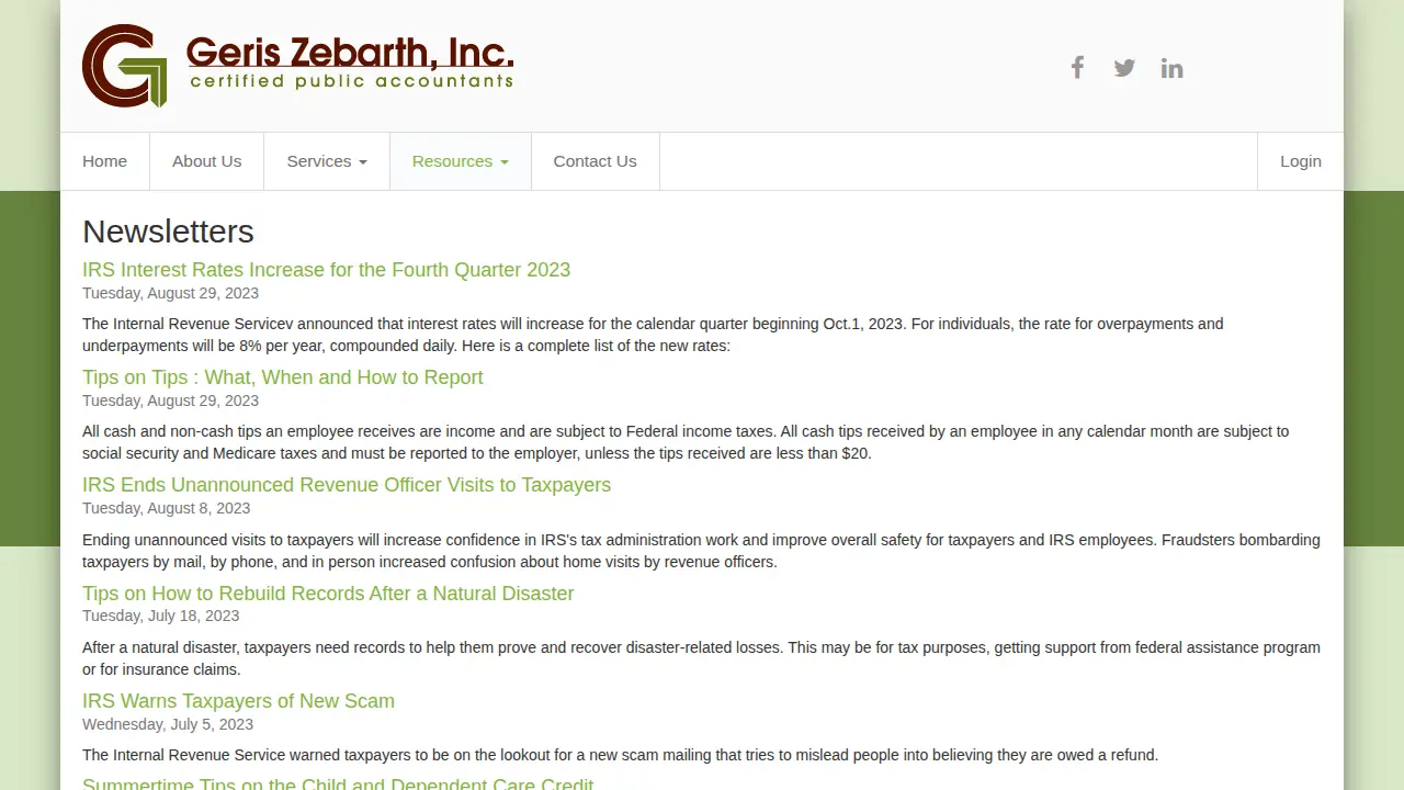 Geris Zebarth, Inc. page