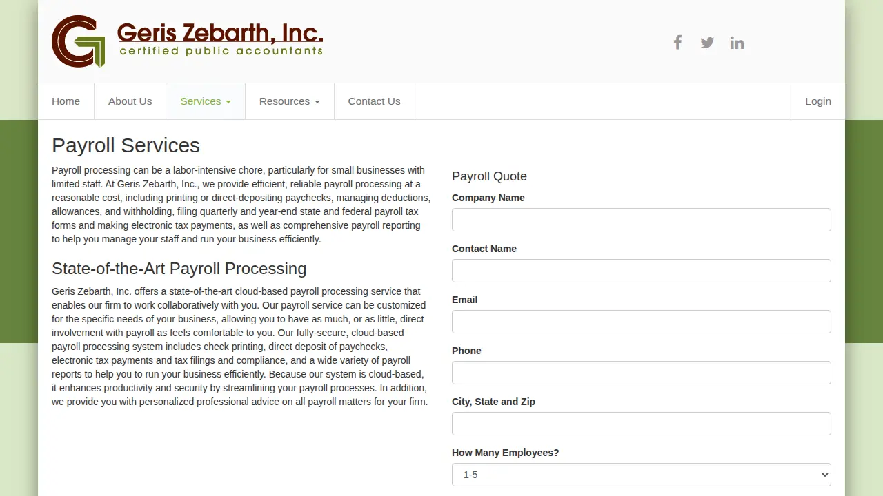 Geris Zebarth, Inc. page