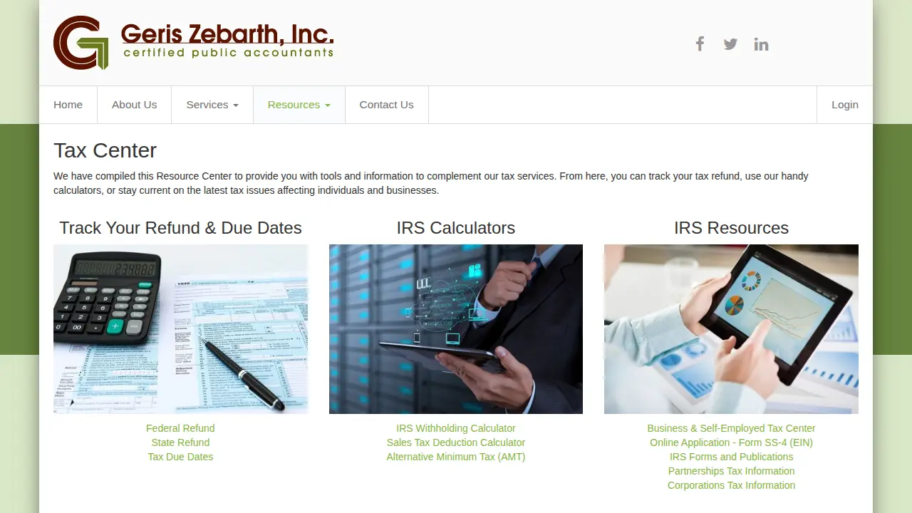Geris Zebarth, Inc. page